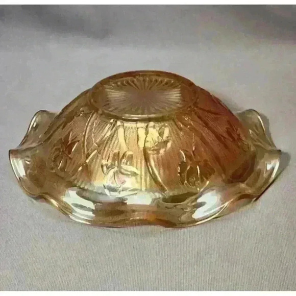 Vintage Jeannette Iris & Herringbone Marigold Centerpiece Bowl Carnival Glass - Picture 5 of 8